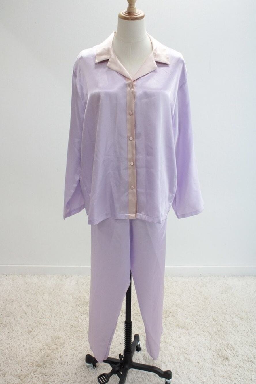 Jones New York Long Sleeve Pajamas Lavender Satin silky lounge wear PJ sz Large